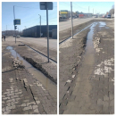 Фура продавила колесами тротуар и парковку в центре города Обь