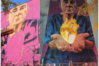 Врача с пылающим сердцем на стене дома в Новосибирске нарисовал мексиканский художник Паркер