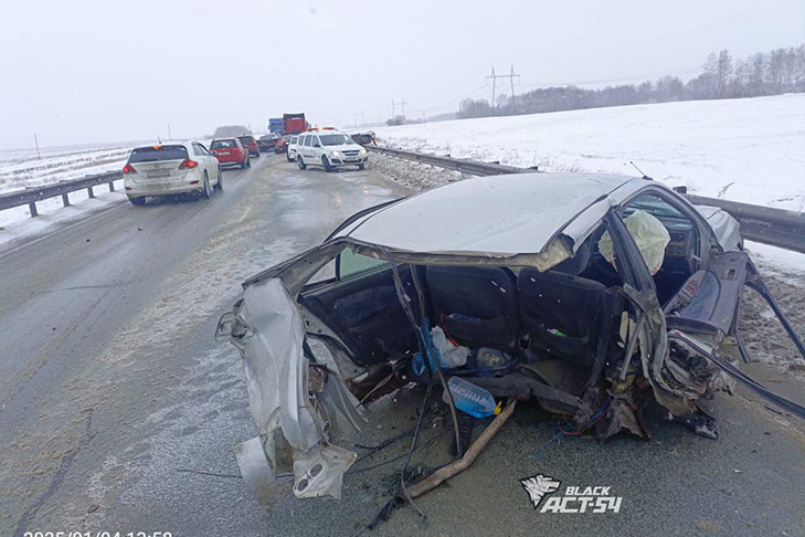 Автомобиль разорвало на две части в массовом ДТП под Новосибирском