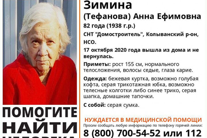 Третьи сутки ищут пропавшую в ночи пенсионерку в Колыванском районе