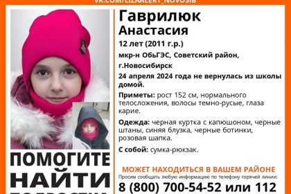 Девочка Настя пропала по дороге из школы в Новосибирске