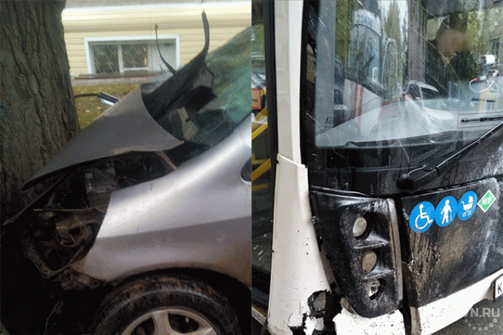 Иномарка врезалась в автобус и дерево – водителя извлекли спасатели