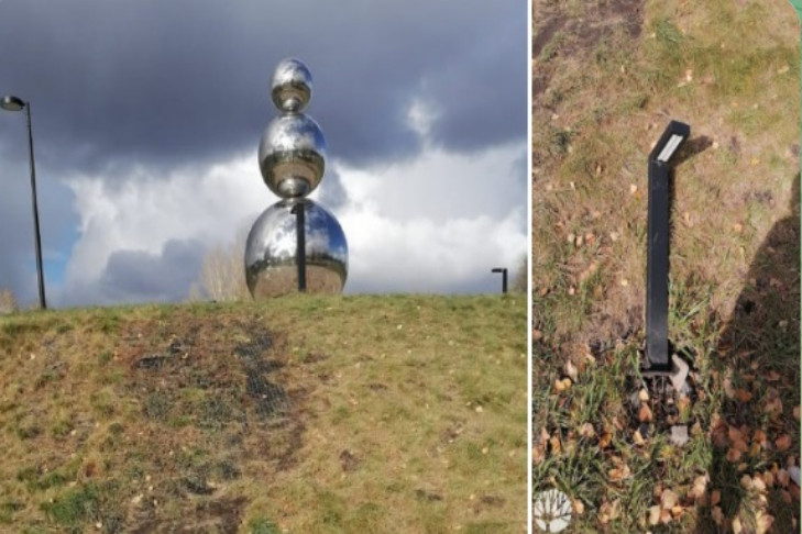 Фонарные столбы сломали вандалы у снежной бабы в новосибирском парке «Арена»