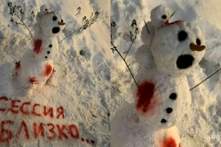 Кровавый снеговик напоминает студентам НГТУ о сессии