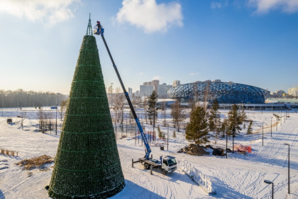 Новогоднюю елку установили у нового ЛДС в Новосибирске