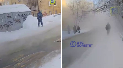 Горячая вода разлилась по улице Кропоткина в Новосибирске