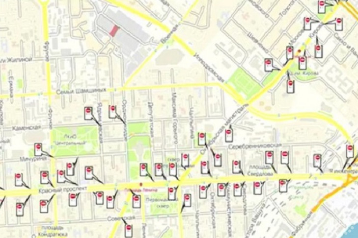 Карта перекрытия улиц 20 и 24 июня из-за Парада Победы в Новосибирске