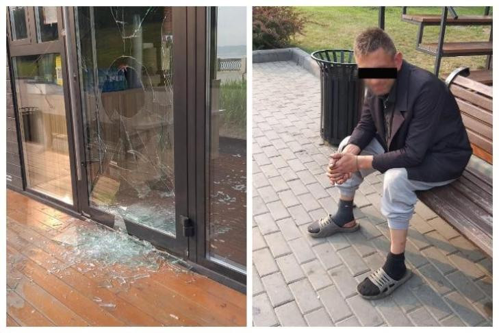 Бомж разбил витрину кофейни на Михайловской набережной