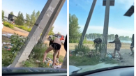 Неадекватный новосибирец раскидал мусор на дороге к пляжу