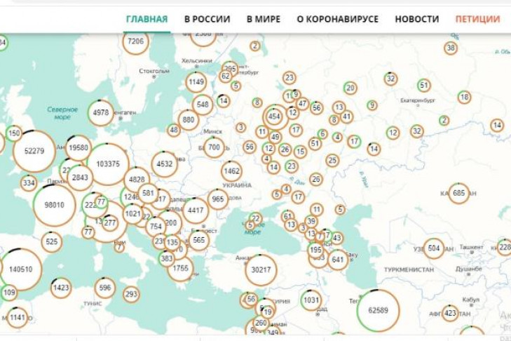 Карту распространения коронавируса создали разработчики из Новосибирска