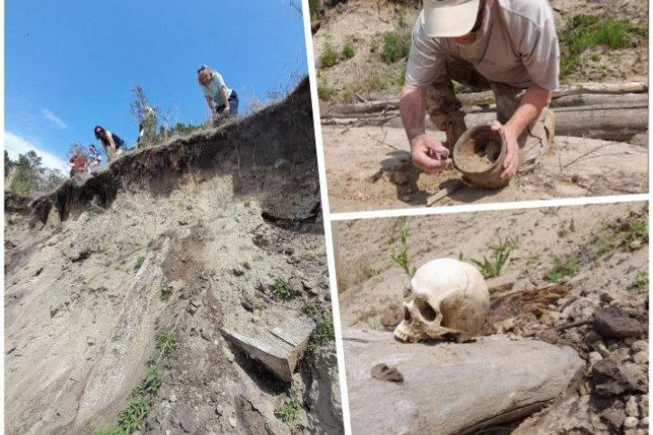 Из обрыва торчат остатки гробов: спасти древнее кладбище на острове Чингис призвали жители Новосибирска
