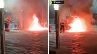 Колонка АЗС загорелась в Новосибирске напротив ТЦ «Аура»