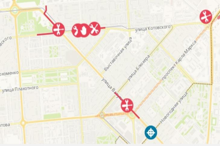 Опубликована карта перекрытых дорог в Новосибирске из-за ремонта теплосетей