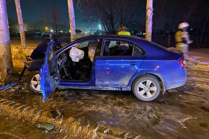 Водитель Skoda Rapid врезался в столб и погиб в Новосибирске