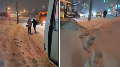 Жители Новосибирска пожаловались на занесённую снегом остановку