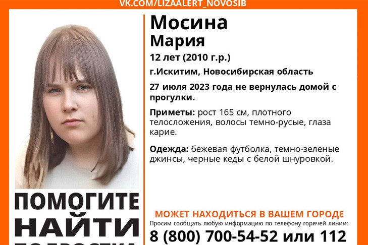 В Новосибирской области пропала 12-летняя девочка Мария