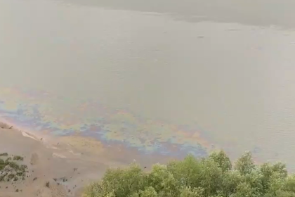 Бензиновой пленкой покрылась вода в Новосибирске вдоль берега Оби